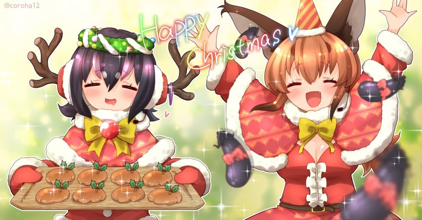 humboldt penguin and caracal (kemono friends and 1 more) drawn by coroha