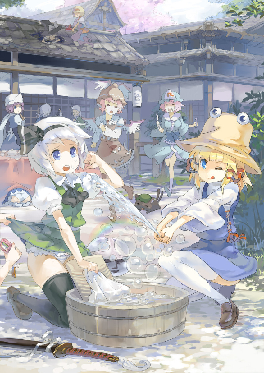 kirisame marisa, konpaku youmu, alice margatroid, cirno, shameimaru aya, and 9 more (touhou) drawn by 77gl