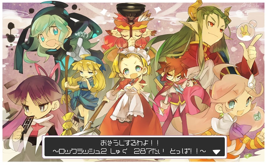 carbuncle, witch, satan, feli, raffina, and 4 more (puyopuyo and 3 more) drawn by nobara_(konnttaku)