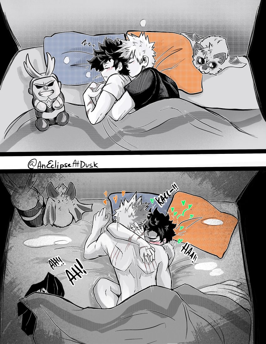 midoriya izuku, bakugou katsuki, and all might (boku no hero academia) drawn by aneclipseatdusk