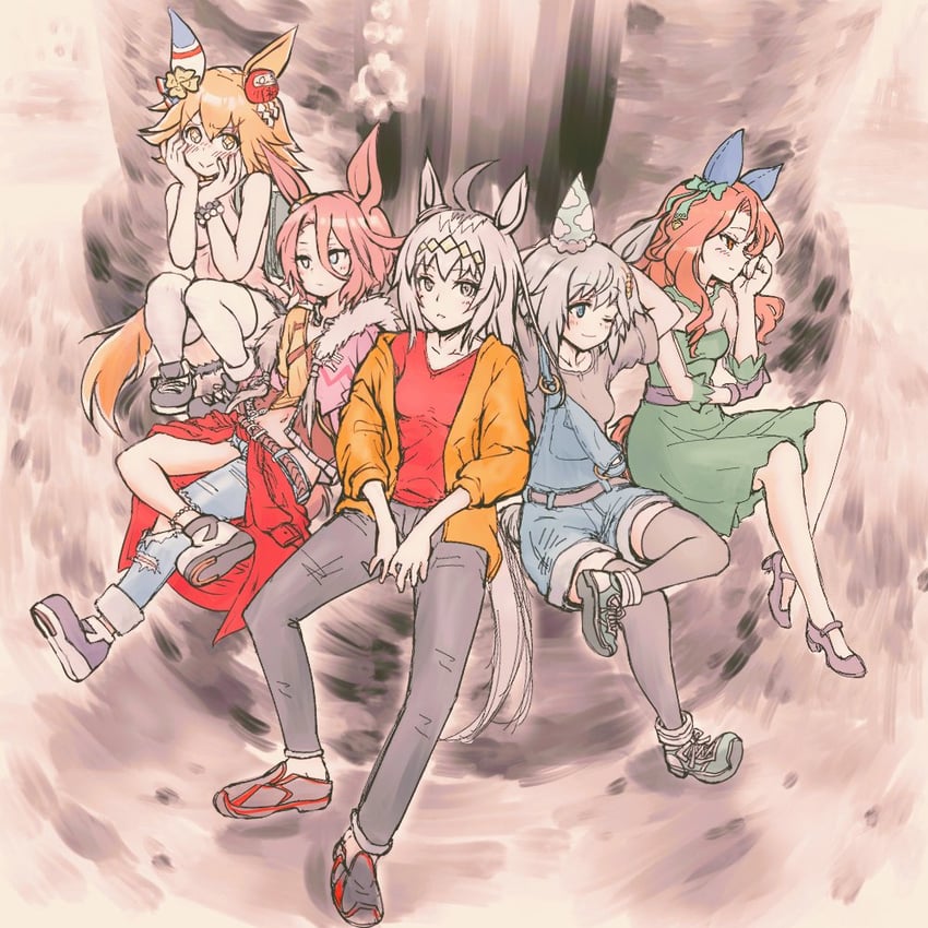 oguri cap, king halo, seiun sky, narita taishin, and matikanefukukitaru (umamusume) drawn by carbohydrate_(asta4282)