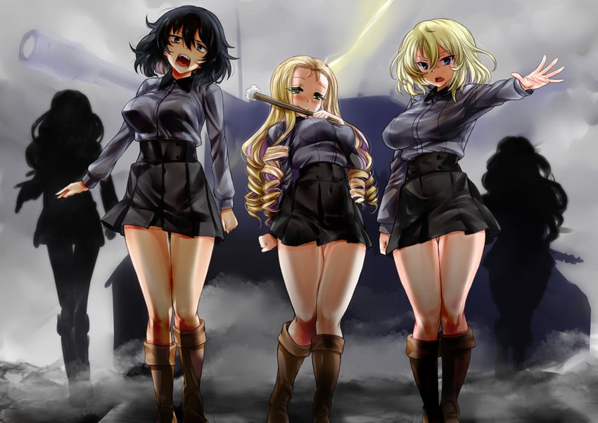 andou, oshida, marie, isabe, and sofue (girls und panzer) drawn by nabeyu