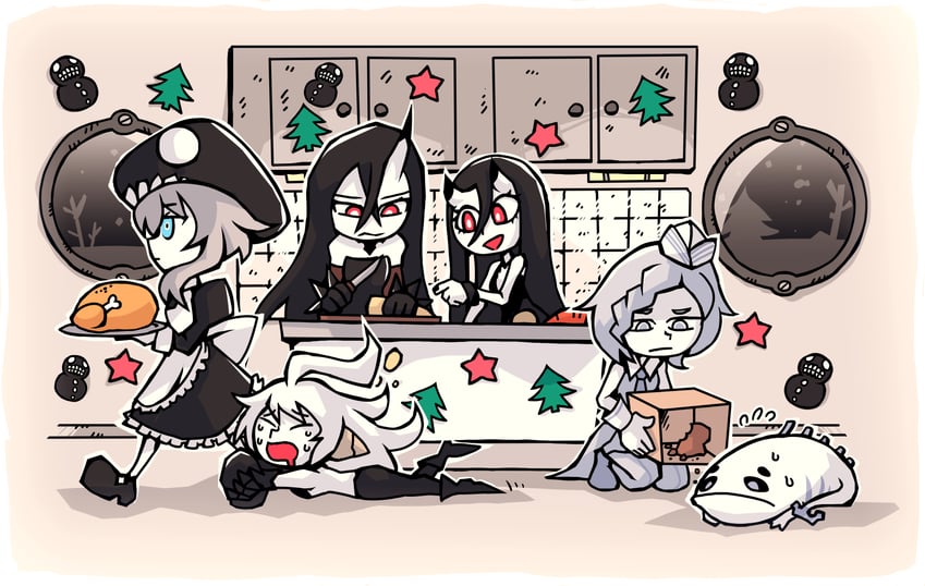 wo-class aircraft carrier, battleship princess, battleship water oni, abyssal pacific princess, and new battleship princess (kantai collection) drawn by setz