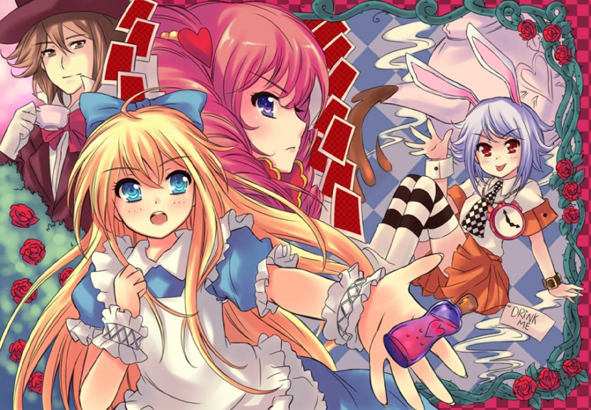 alice, white rabbit, and mad hatter (alice's adventures in wonderland) drawn by peach88
