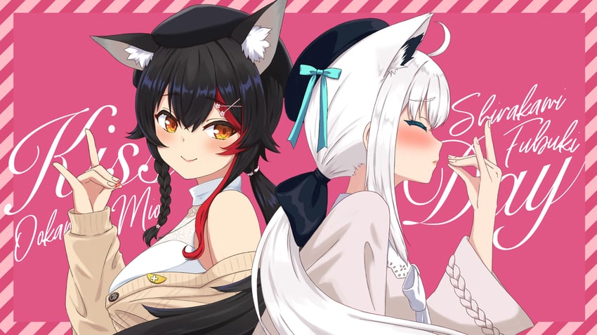 shirakami fubuki and ookami mio (hololive) drawn by hachiman_tanuki