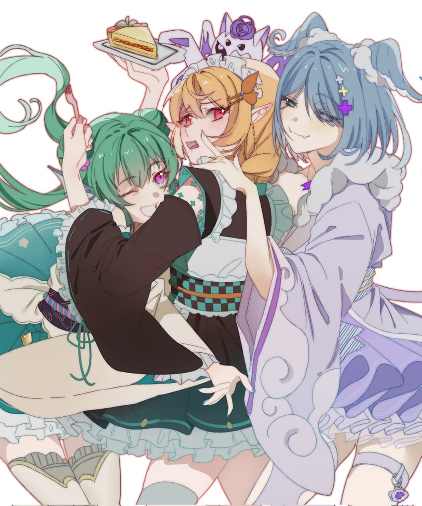 elira pendora, pomu rainpuff, finana ryugu, and pikl (nijisanji and 1 more) drawn by mielexander