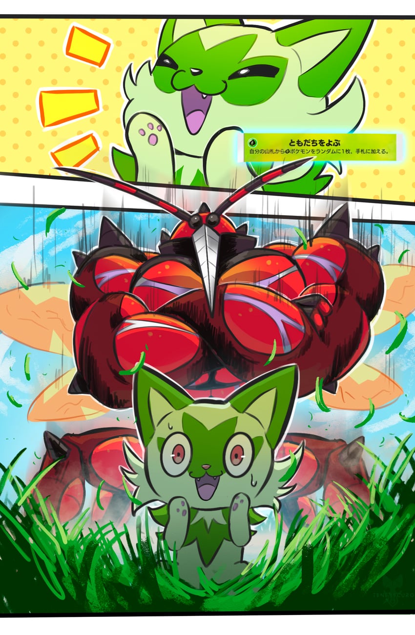 sprigatito and buzzwole (pokemon and 2 more) drawn by tenebscuro