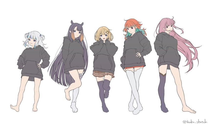 gawr gura, mori calliope, ninomae ina'nis, takanashi kiara, and watson amelia (hololive and 1 more) drawn by hako_sketch
