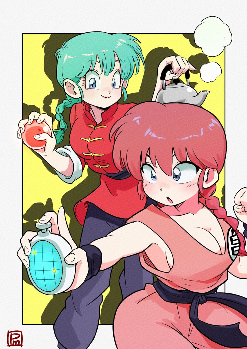 son goku, ranma-chan, and bulma (dragon ball and 1 more) drawn by yuichi_ishikawa