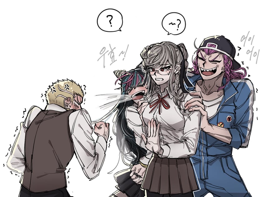mioda ibuki, soda kazuichi, pekoyama peko, and kuzuryu fuyuhiko (danganronpa and 1 more) drawn by washing_(psg011204)