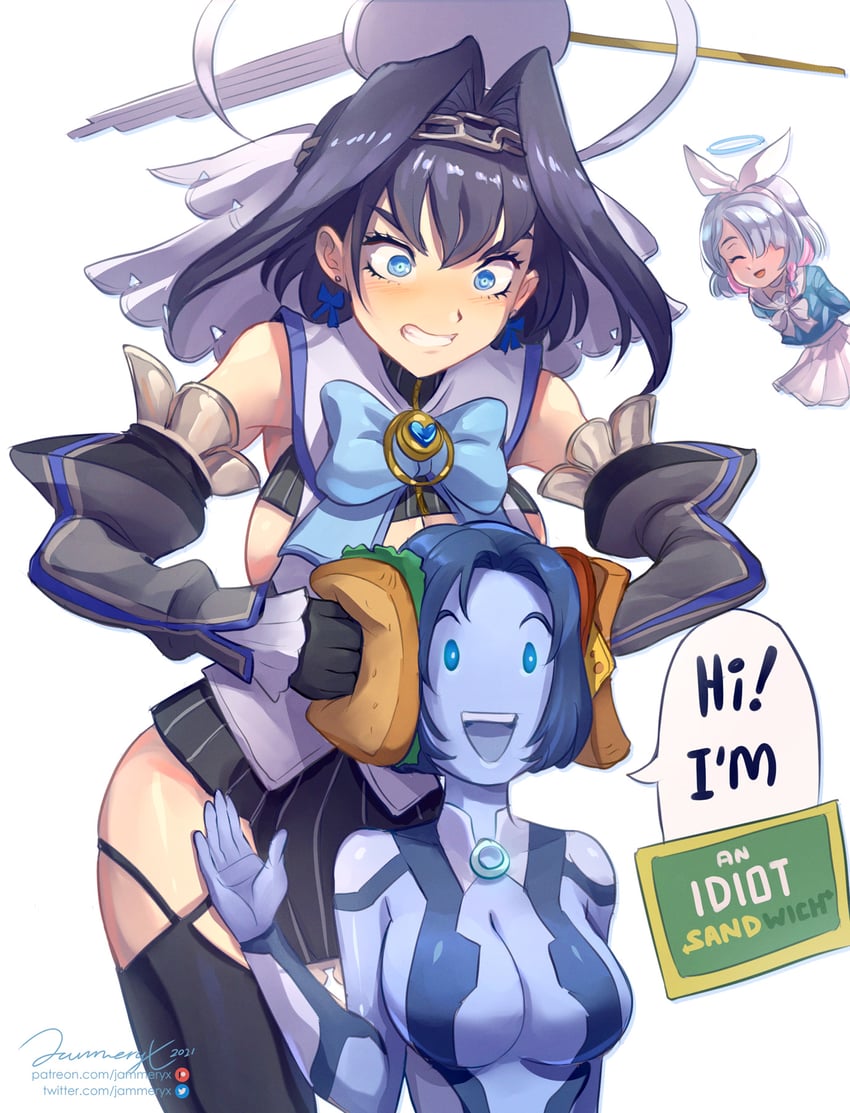 ouro kronii, arona, cortana, and gordon ramsay (blue archive and 4 more) drawn by jammeryx
