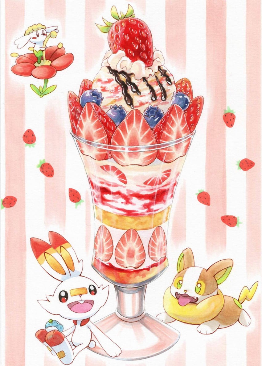 scorbunny, yamper, and flabebe (pokemon) drawn by yuka_(yukaaaaaaa0705)