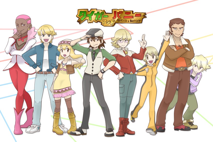 barnaby brooks jr., kaburagi t. kotetsu, ivan karelin, huang baoling, karina lyle, and 3 more (pokemon and 1 more) drawn by atarashi