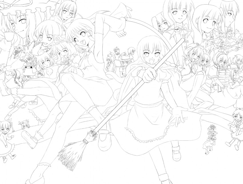 hakurei reimu, kirisame marisa, remilia scarlet, flandre scarlet, izayoi sakuya, and 28 more (touhou and 1 more) drawn by mowi