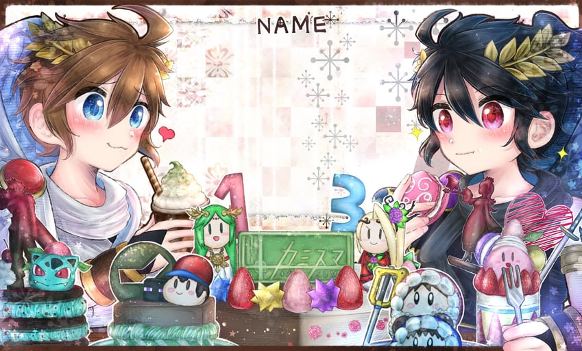 cloud strife, kirby, rosalina, palutena, pit, and 7 more (pokemon and 12 more) drawn by nemu_(ut_kakinotane)