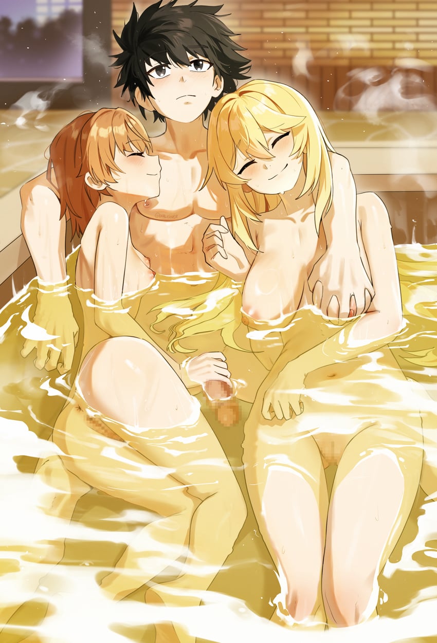 misaka mikoto, shokuhou misaki, and kamijou touma (toaru majutsu no index and 1 more) drawn by waligner
