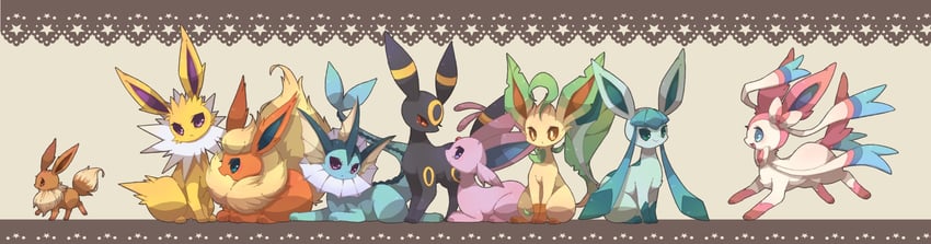 eevee, sylveon, umbreon, glaceon, vaporeon, and 4 more (pokemon) drawn by towa_(clonea)