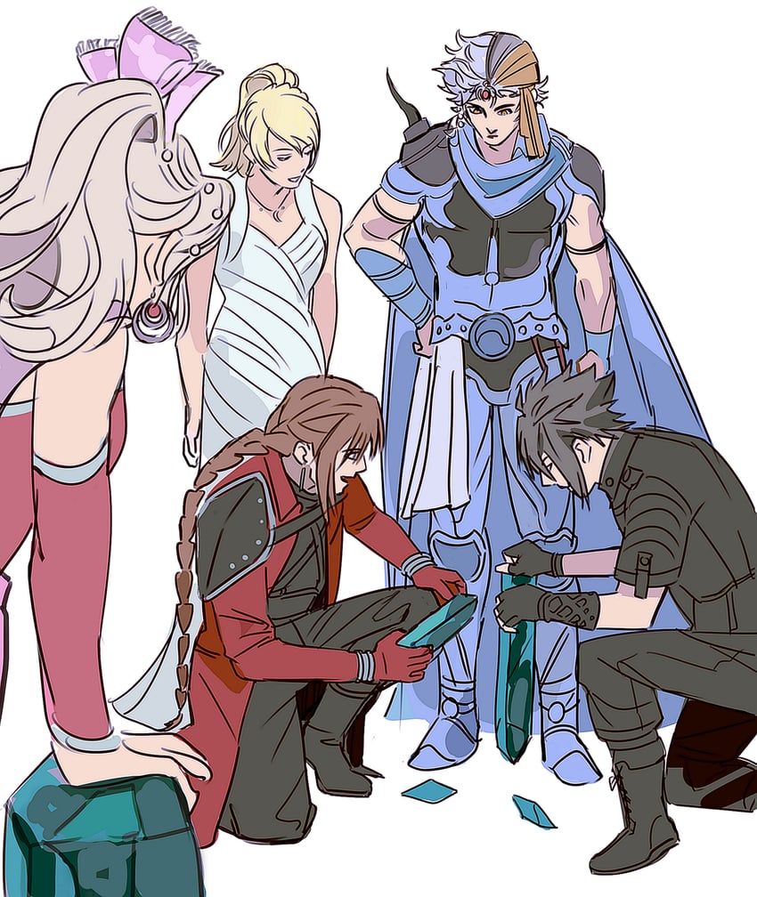 terra branford, noctis lucis caelum, firion, lunafreya nox fleuret, and genesis rhapsodos (final fantasy and 5 more) drawn by newb_ff7r