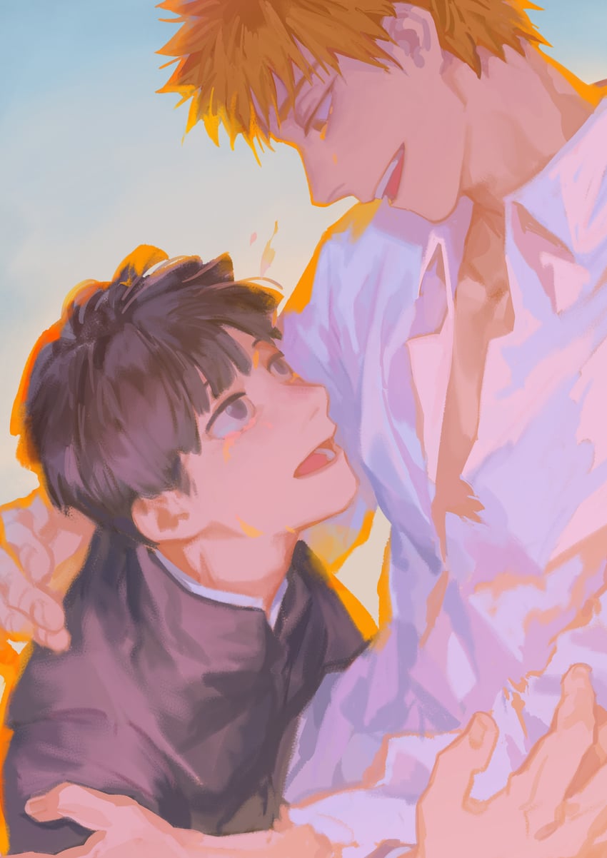 kageyama shigeo and reigen arataka (mob psycho 100) drawn by chino1048