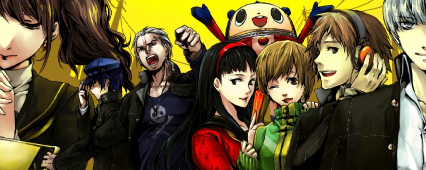 narukami yu, shirogane naoto, satonaka chie, kujikawa rise, amagi yukiko, and 3 more (persona and 1 more) drawn by scr.e