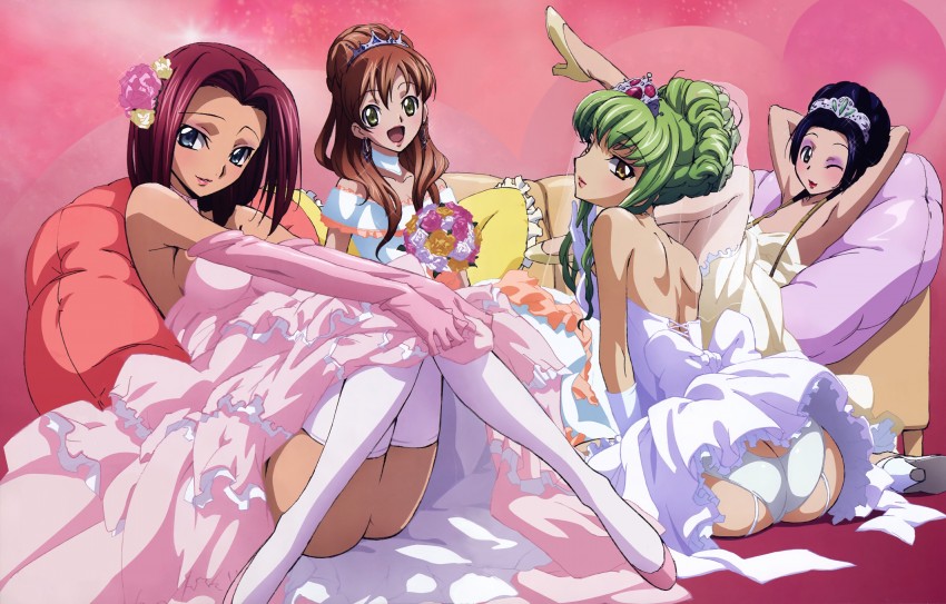c.c., kouzuki kallen, shirley fenette, and sumeragi kaguya (code geass and 1 more) drawn by tabata_hisayuki