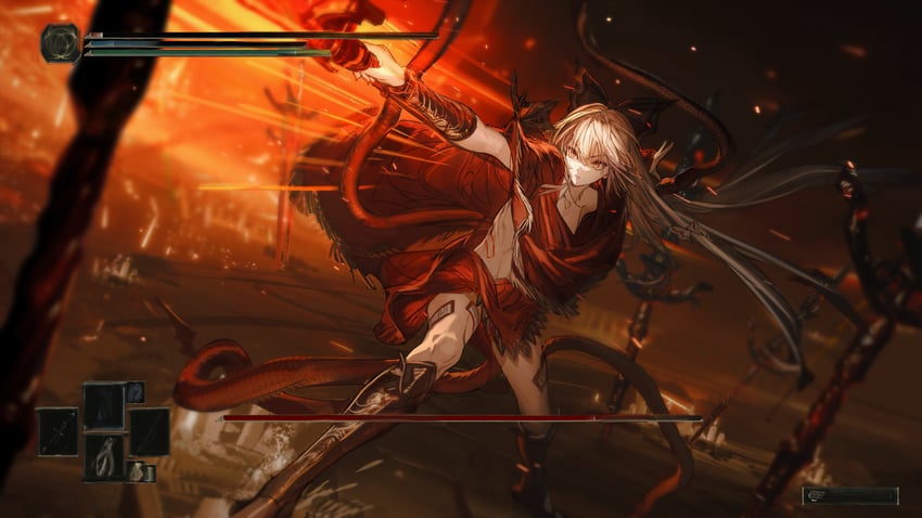 fujiwara no mokou and messmer the impaler (touhou and 2 more) drawn by kumatangent