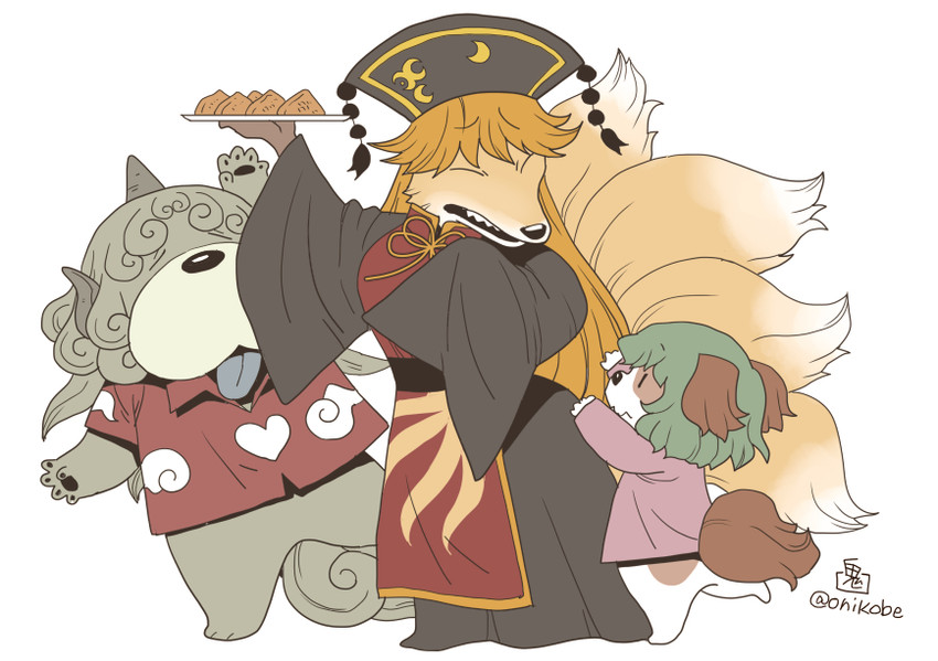kasodani kyouko, junko, and komano aunn (touhou) drawn by onikobe_rin