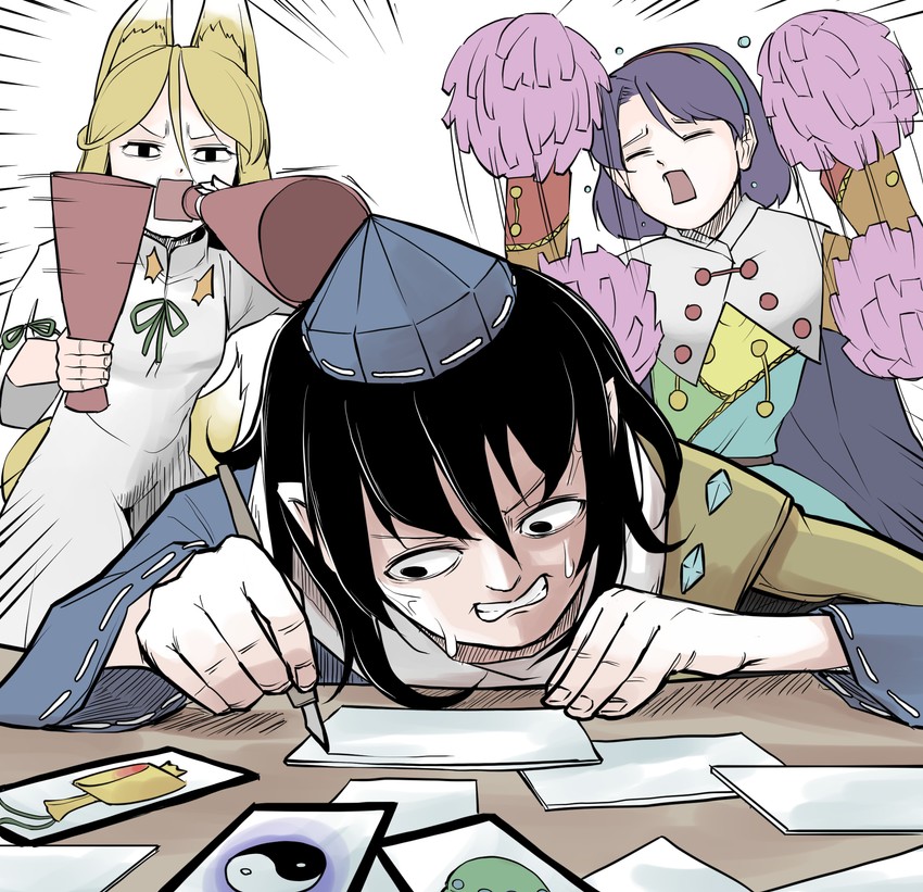 kudamaki tsukasa, iizunamaru megumu, and tenkyuu chimata (touhou and 1 more) drawn by peroponesosu.