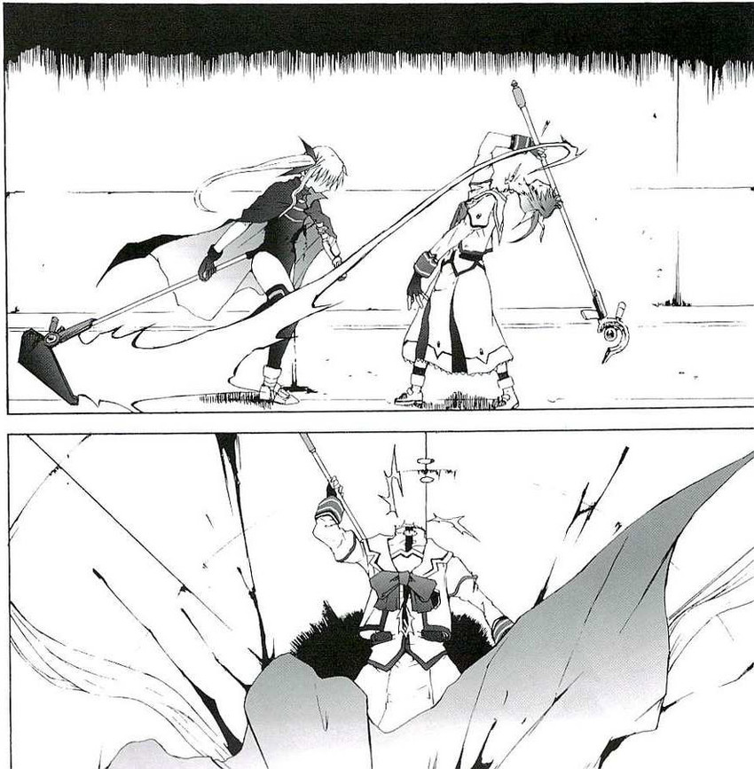 fate testarossa, takamachi nanoha, raising heart, and bardiche (lyrical nanoha and 2 more) drawn by kurokoeda