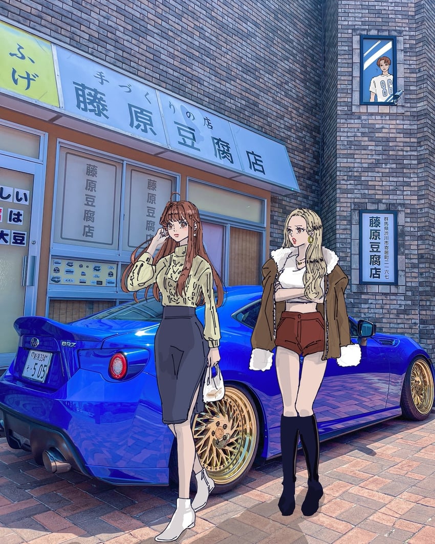 fujiwara takumi, satou mako, and sayuki (initial d) drawn by mayamelo5