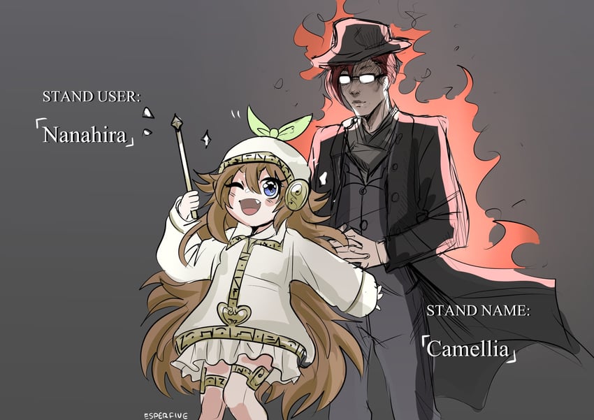 nanahira and camellia (jojo no kimyou na bouken and 4 more) drawn by esperfive