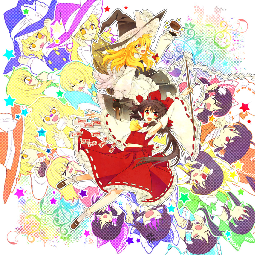 hakurei reimu and kirisame marisa (touhou) drawn by muzuki_uruu