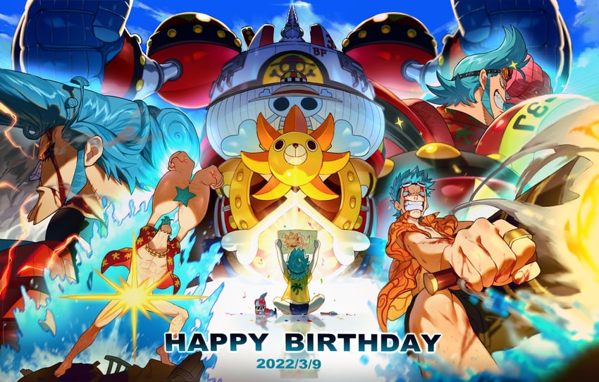 franky, thousand sunny, and franky shogun (one piece) drawn by qin_(7833198)
