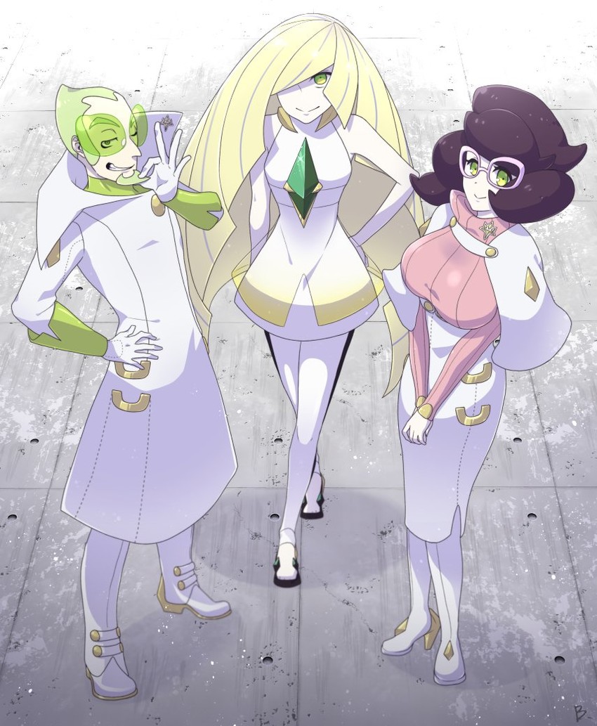 lusamine, wicke, and faba (pokemon and 1 more) drawn by batabiru