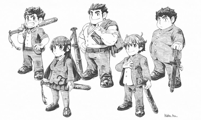 protagonist 3, protagonist 2, protagonist 4, protagonist 1, and protagonist 5 (tokyo afterschool summoners) drawn by kaku_(kakuillustrate)