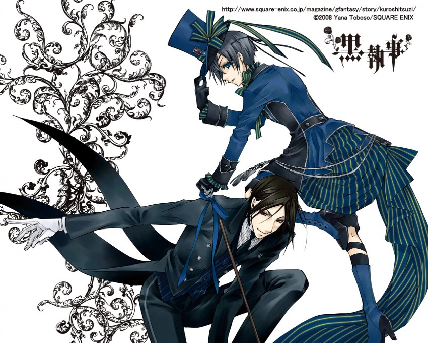 ciel phantomhive and sebastian michaelis (kuroshitsuji) drawn by toboso_yana