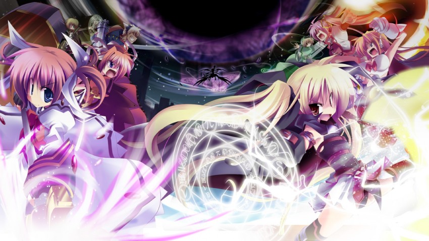 fate testarossa, takamachi nanoha, yagami hayate, bardiche, vita, and 7 more (lyrical nanoha and 2 more) drawn by kazekawa_nagi