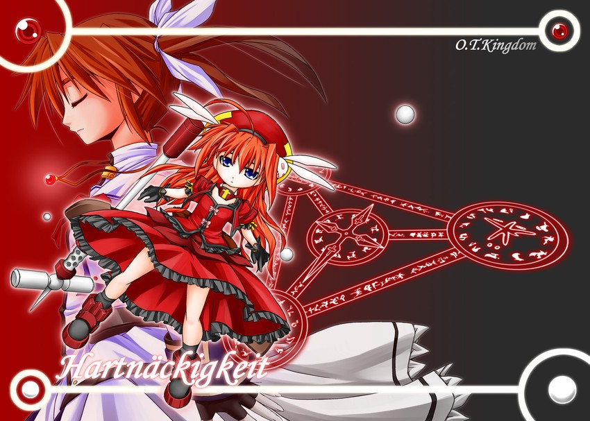 takamachi nanoha, raising heart, vita, and graf eisen (lyrical nanoha and 1 more) drawn by yu_lulu_(uka) and yuuka_(o.t.kingdom)