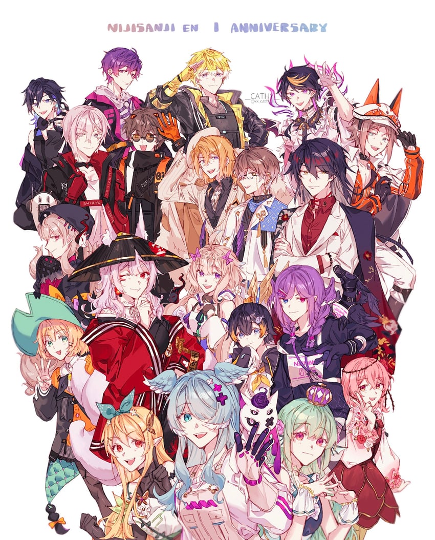 elira pendora, selen tatsuki, pomu rainpuff, enna alouette, finana ryugu, and 18 more (nijisanji and 1 more) drawn by cathy_(xx_cathy_li)