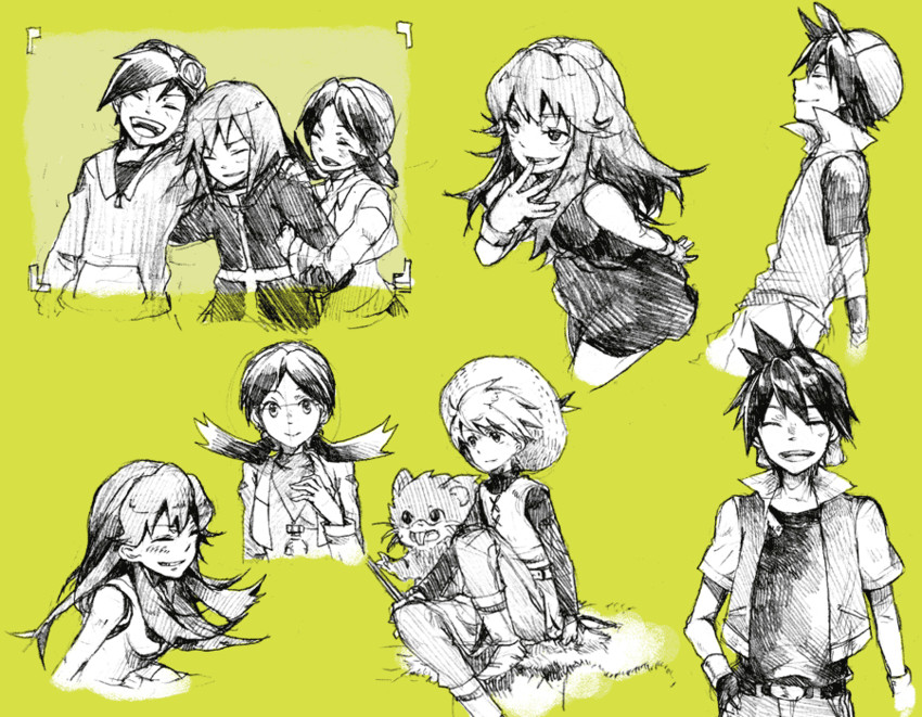 red, ethan, silver, kris, green, and 1 more (pokemon and 1 more) drawn by michibata_65