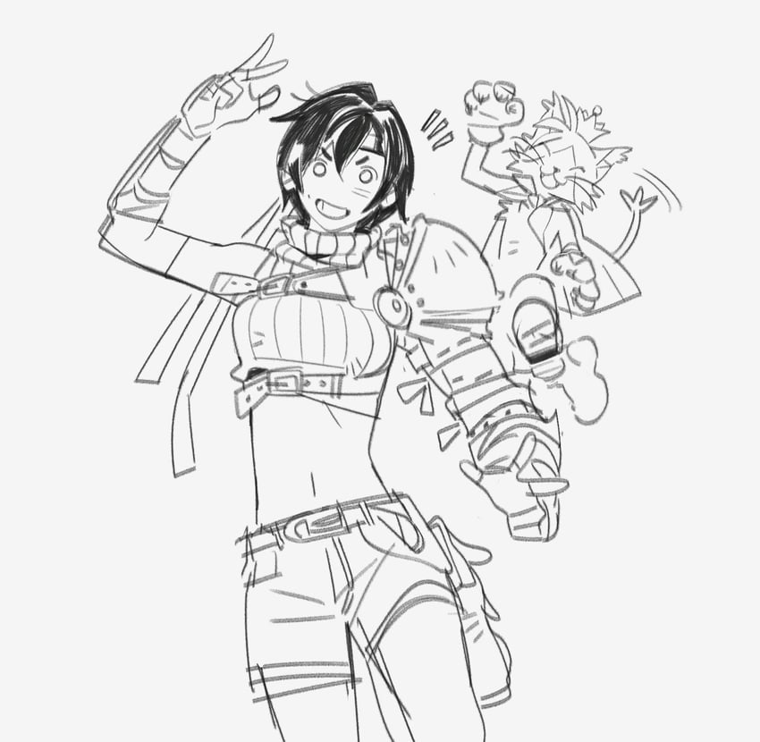 yuffie kisaragi and cait sith (final fantasy and 3 more) drawn by mmmckayyy