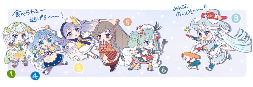 hatsune miku, yuki miku, and rabbit yukine (vocaloid) drawn by azaka_(pipponao)