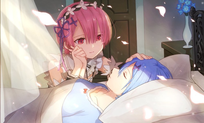 rem and ram (re:zero kara hajimeru isekai seikatsu) drawn by shake_sawa