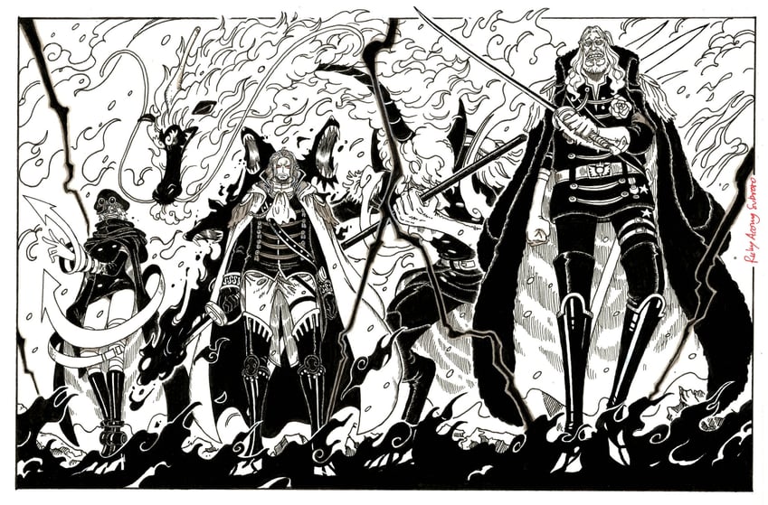 gunko, figarland shamrock, rimoshifu killingham, and shepherd sommers (one piece) drawn by mas_ricky_acong_subroto