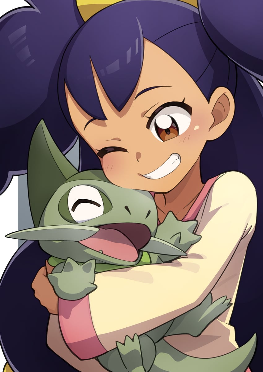 iris and axew (pokemon and 1 more) drawn by heebee