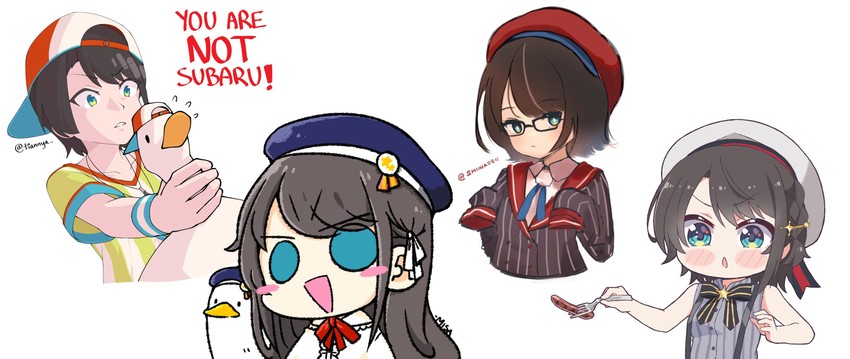 oozora subaru, shigure ui, and subaru duck (hololive and 2 more) drawn by kukie-nyan, shiina_rei, tian_nya, and wakatsuki_misato