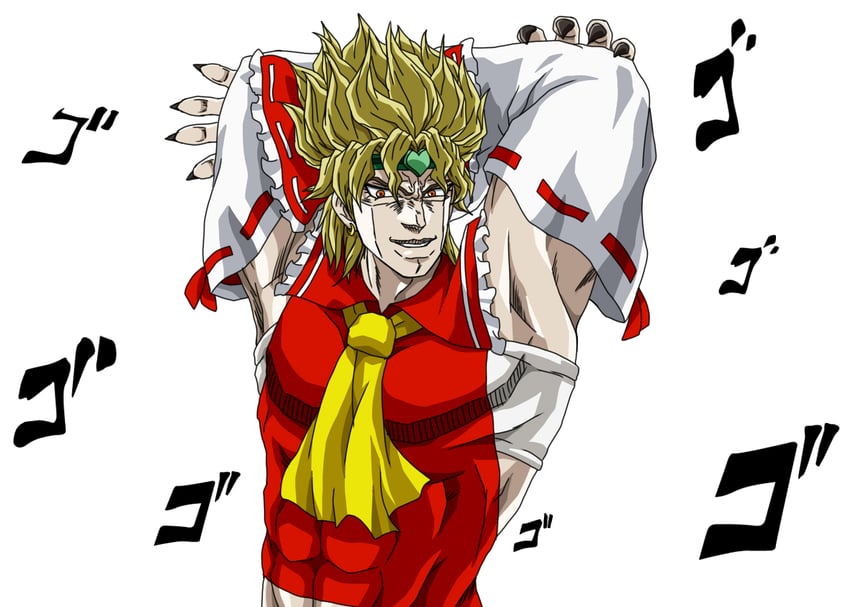 hakurei reimu and dio brando (touhou and 2 more) drawn by ten'yoku