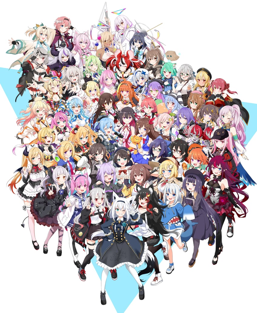 gawr gura, houshou marine, shirakami fubuki, hoshimachi suisei, mori calliope, and 58 more (hololive and 2 more) drawn by felutiahime