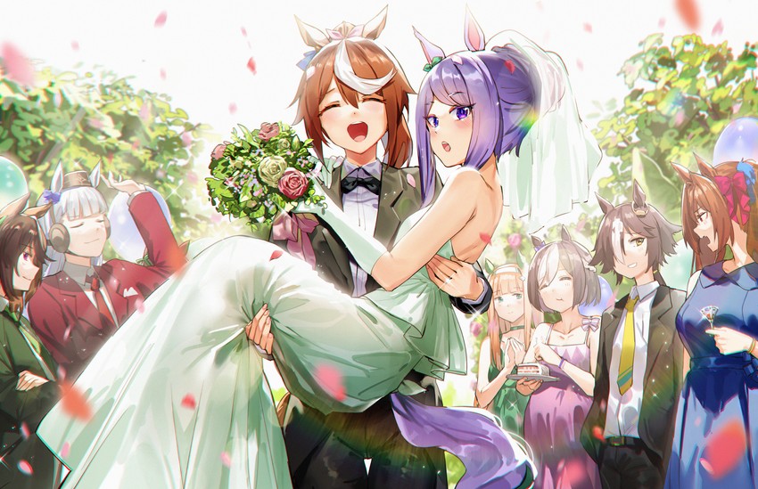 mejiro mcqueen, gold ship, daiwa scarlet, tokai teio, silence suzuka, and 3 more (umamusume) drawn by orihi_chihiro