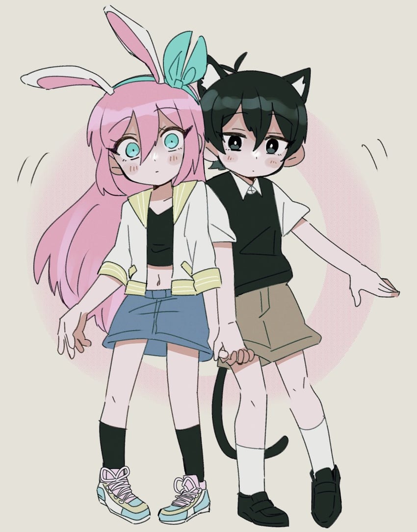 sunny and aubrey (omori) drawn by andou_(sino_spkt)